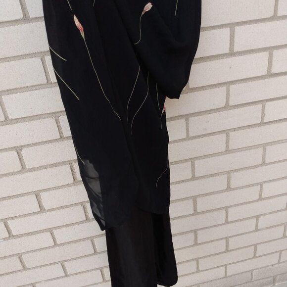 Vintage 90s Black Chiffon Dress with Flowers Size 8 Made in Canada by Braemar - Picture 6 of 13